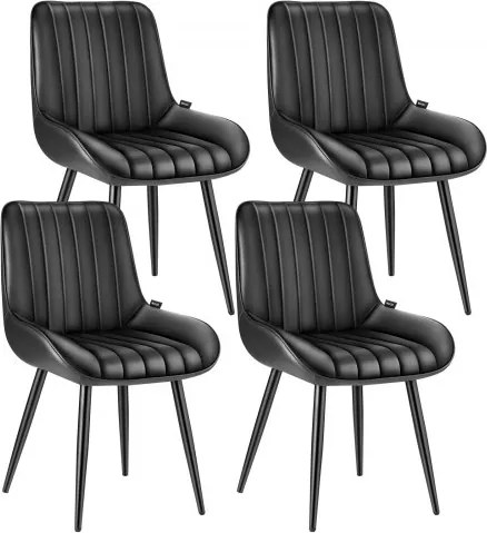 VEVOR Moderne eetkamerstoel (4 stuks) Elegante gestoffeerde stoffen stoel (draagvermogen 136 kg) voor eettafels, ruimtebesparende keukentafelstoel met dikke kussens en metalen poten, zwart café