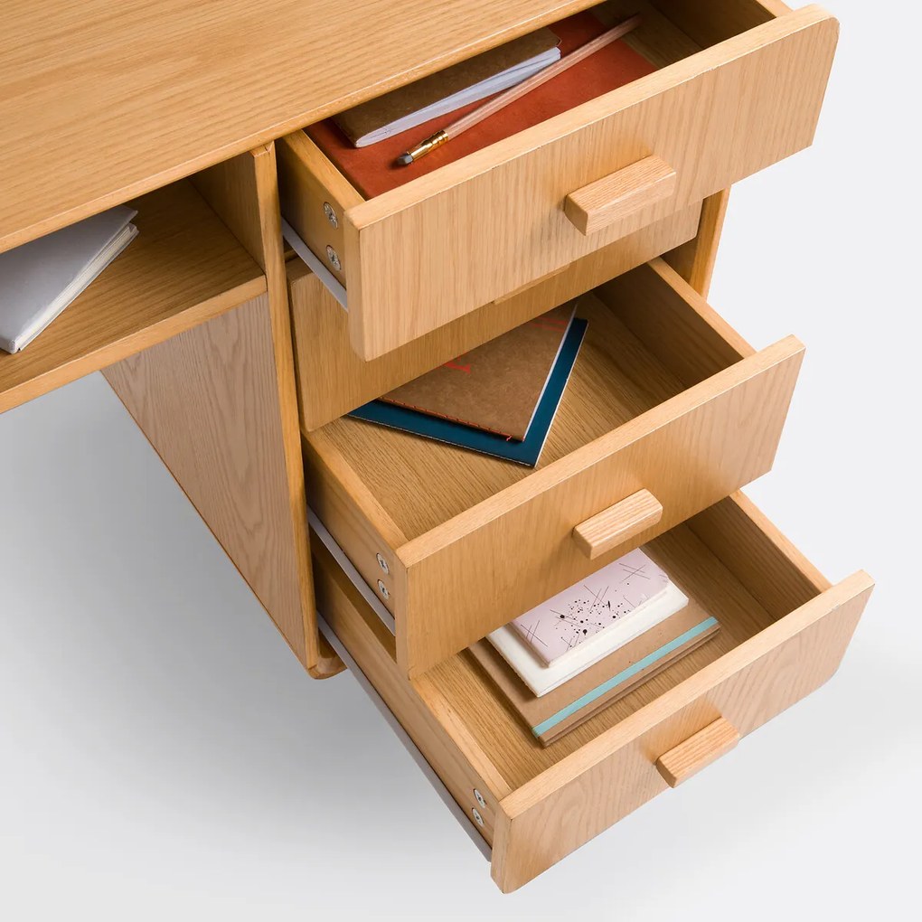 Bureau met dubbele blok in gefineerd eik, Jimi