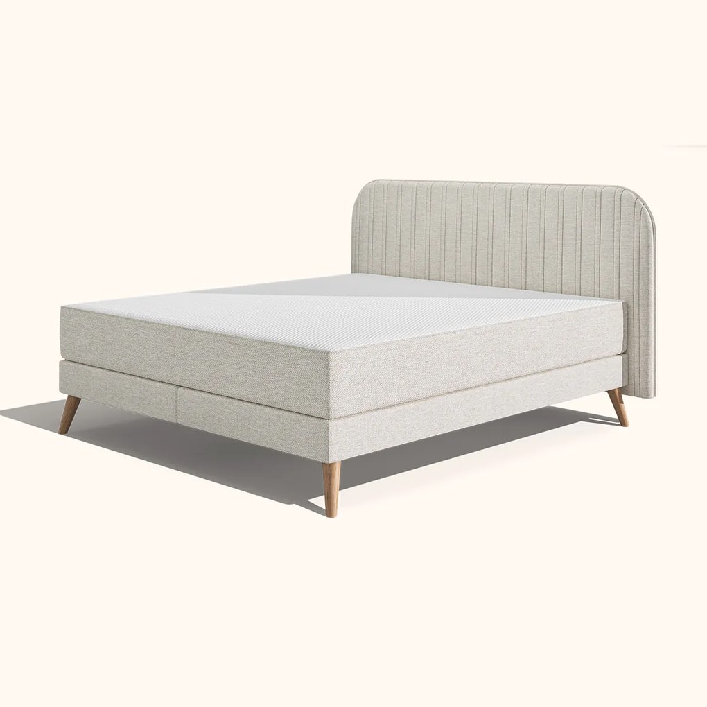 Emma Original Elite Boxspring Bed 200x200 - Mint - Strepen Hoofdbord - Zwart metaal Pootjes