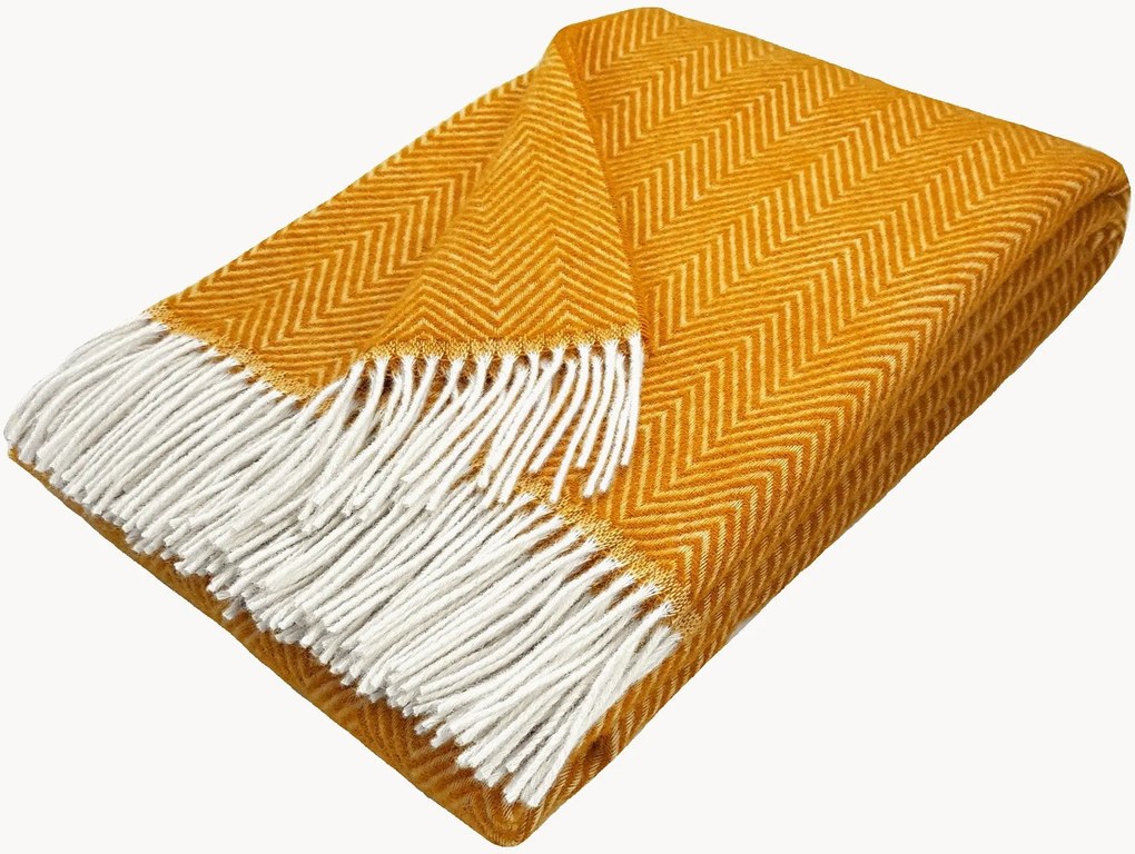 Wollen plaid Tyrol met visgraatpatroon en franjes