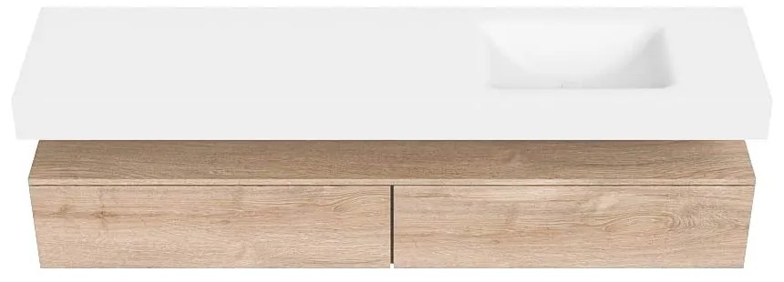 Zaro Alan badmeubel 190cm washed oak 2 lades met vrijhangende wastafel cloud rechts 1 kraangat talc
