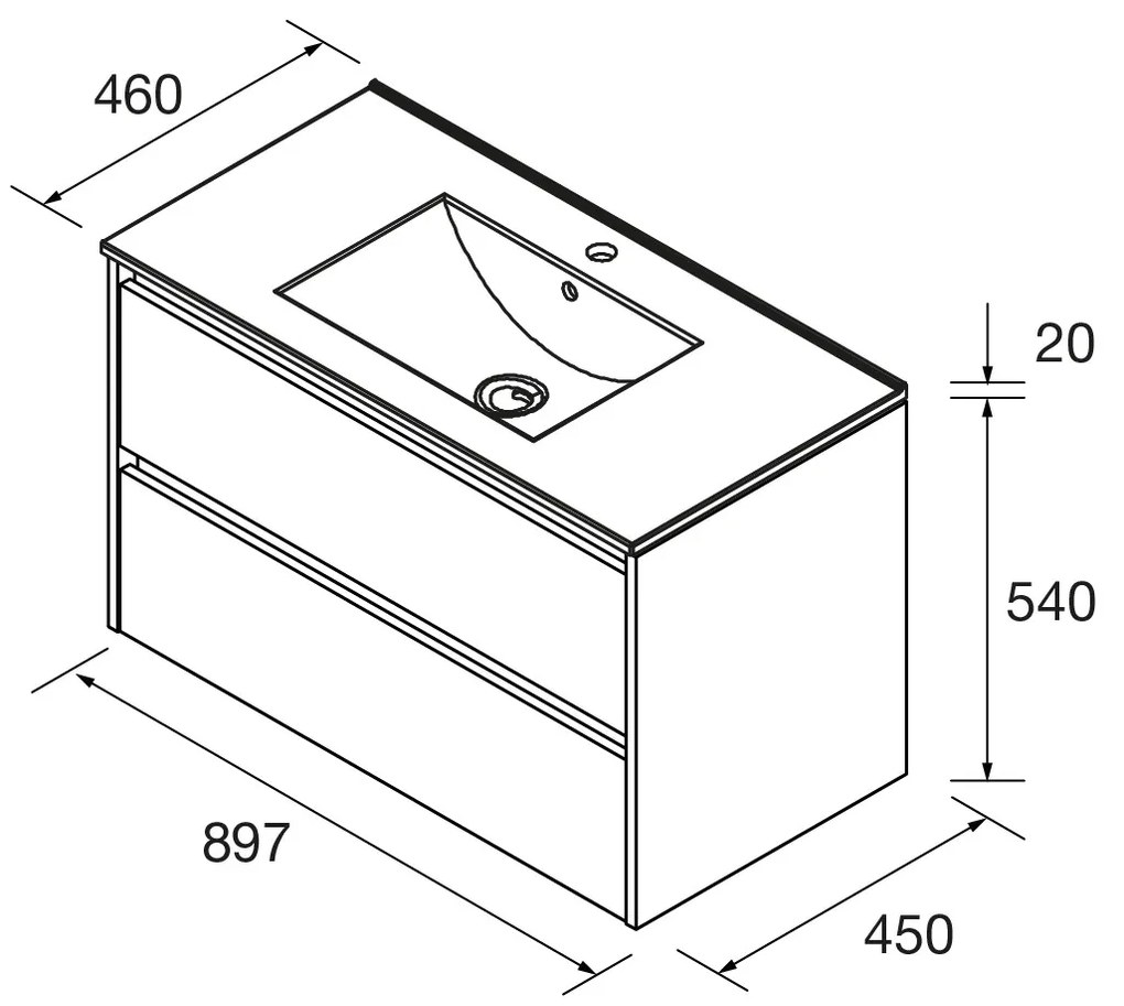Muebles Project badmeubel 90cm met 2 lades en wastafel zwart mat