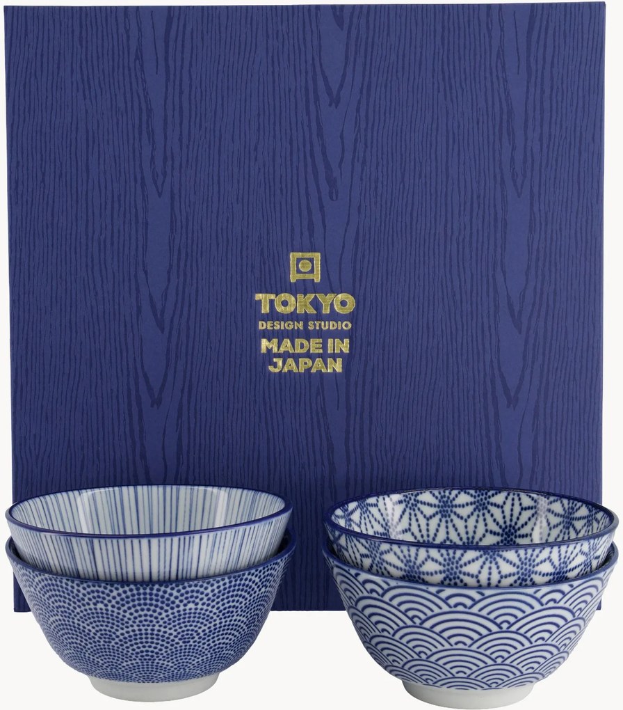 Porseleinen rijstkommen Nippon Blue, 4-delig