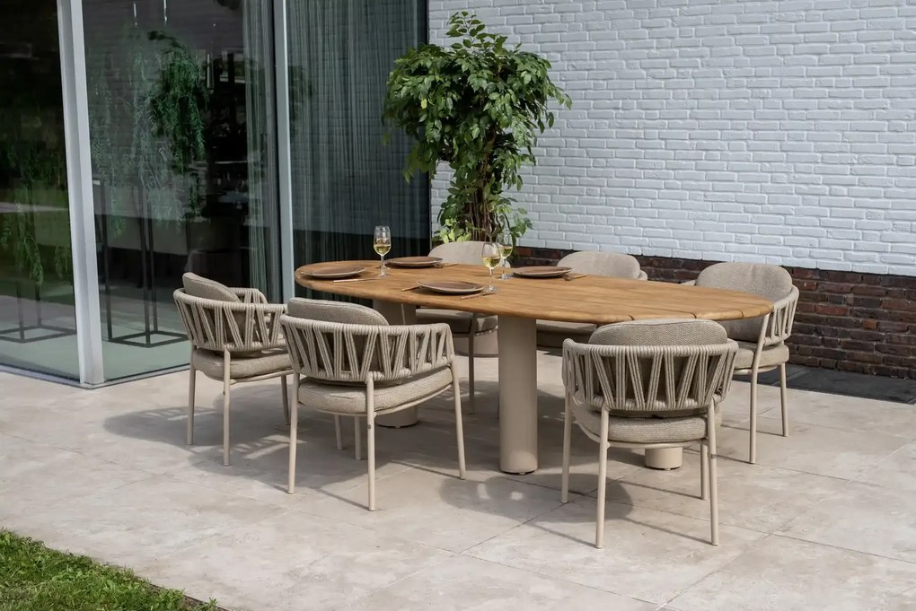 Taste by 4 Seasons Calma tuinset latte met Estate tafel 240 cm teak Tuinstoel   taupe weerbestendig