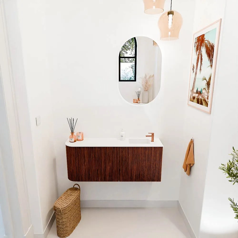 Mondiaz Joya 100cm toiletmeubel ronding links ruby met wastafel faye rechts 1 kraangat talc