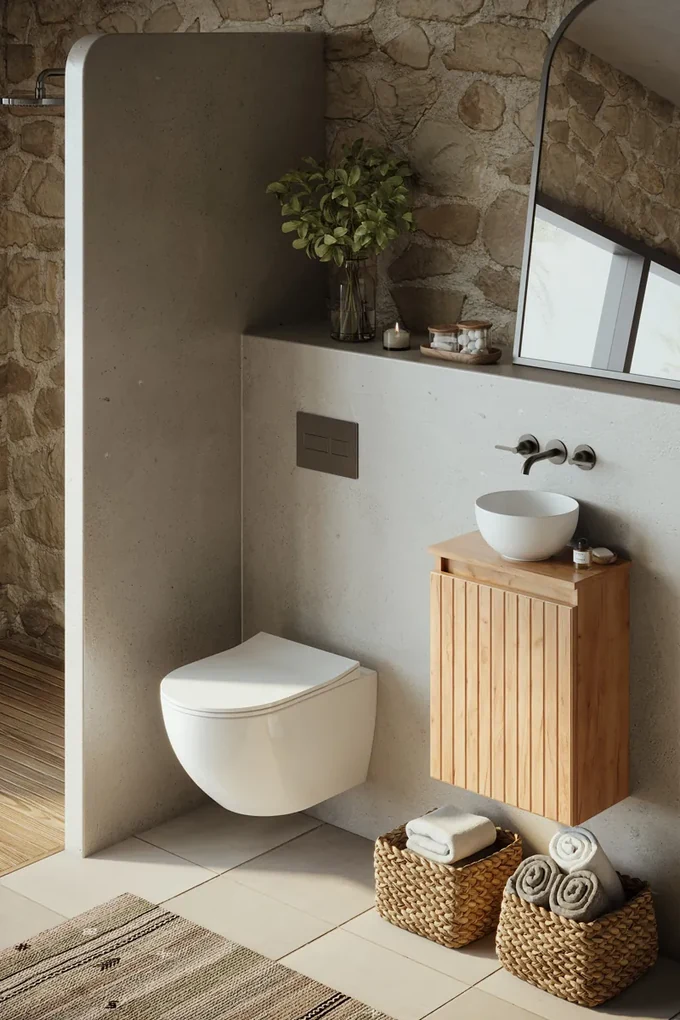 Fontana Bano toiletmeubel ribbelfront warm eiken 40x22cm met mat witte waskom