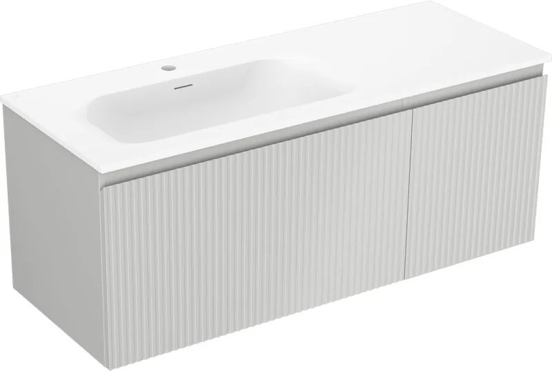 Mexen Rivel badkamerkast 120 cm met wastafel Vela links, 1S, 1D, geribbeld, grijs mat/wit mat - 91A23-12047-3-BBFF62-W23L01
