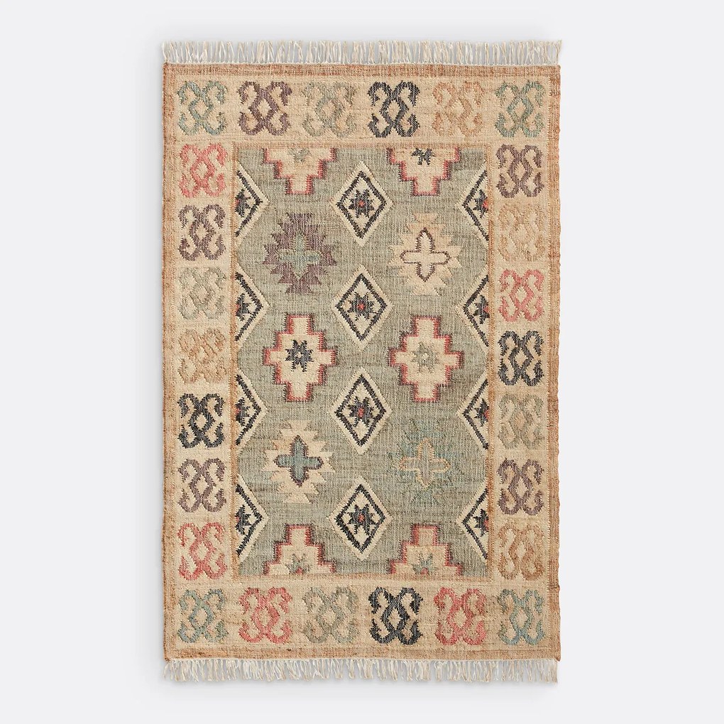 Kilim vloerkleed in jute en katoen met used effect, Kaliny