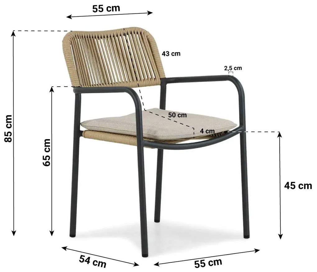 Tuinset Ronde Tuintafel 120 cm Aluminium/rope Taupe 4 personen Coco Penya/Rockville