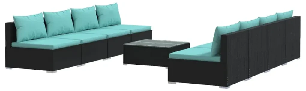 vidaXL 9-delige Loungeset met kussens poly rattan zwart