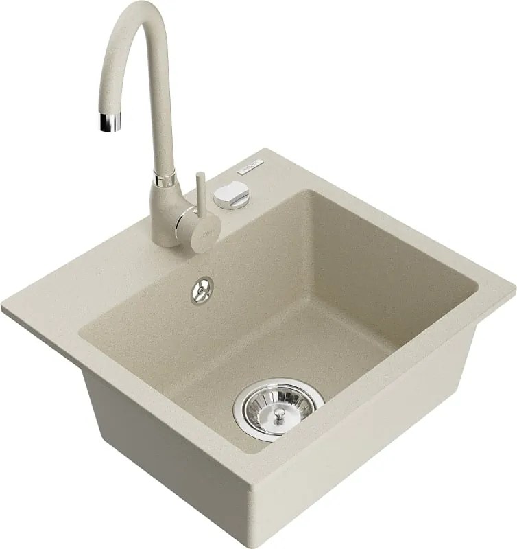 Mexen Milo granitische 1-kom schuurtje met keukenkraan Telma, beige - 6505-69-670200-69