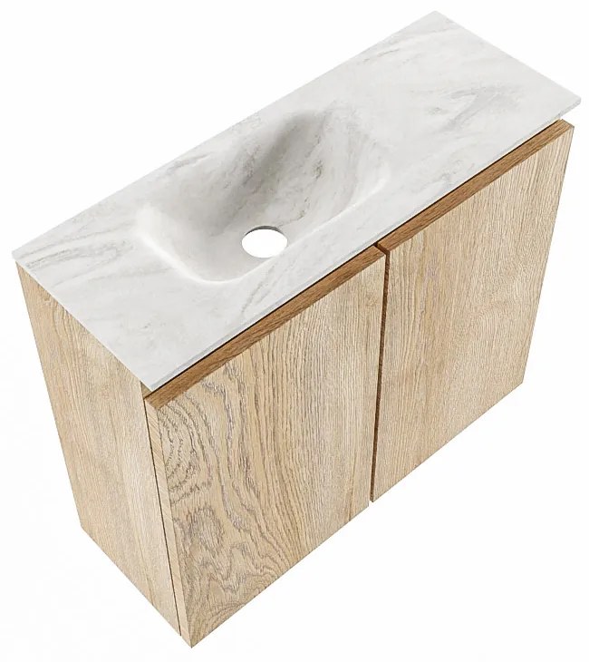 Mondiaz Ture DLux toiletmeubel 60cm washed oak met wastafel ostra links met kraangat