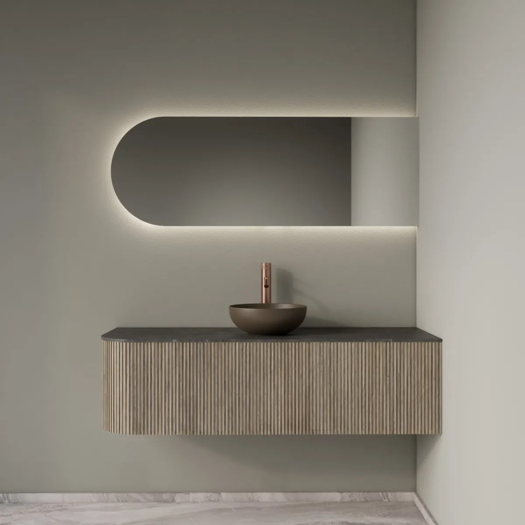 Gliss Design Alluro badmeubel ribbelfront met ronding links 140cm corn silk en zwart leisteen toppaneel