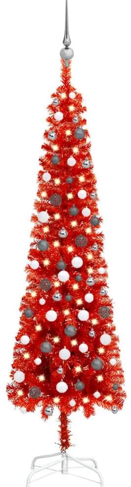 vidaXL Kerstboom met LED's en kerstballen smal 210 cm rood