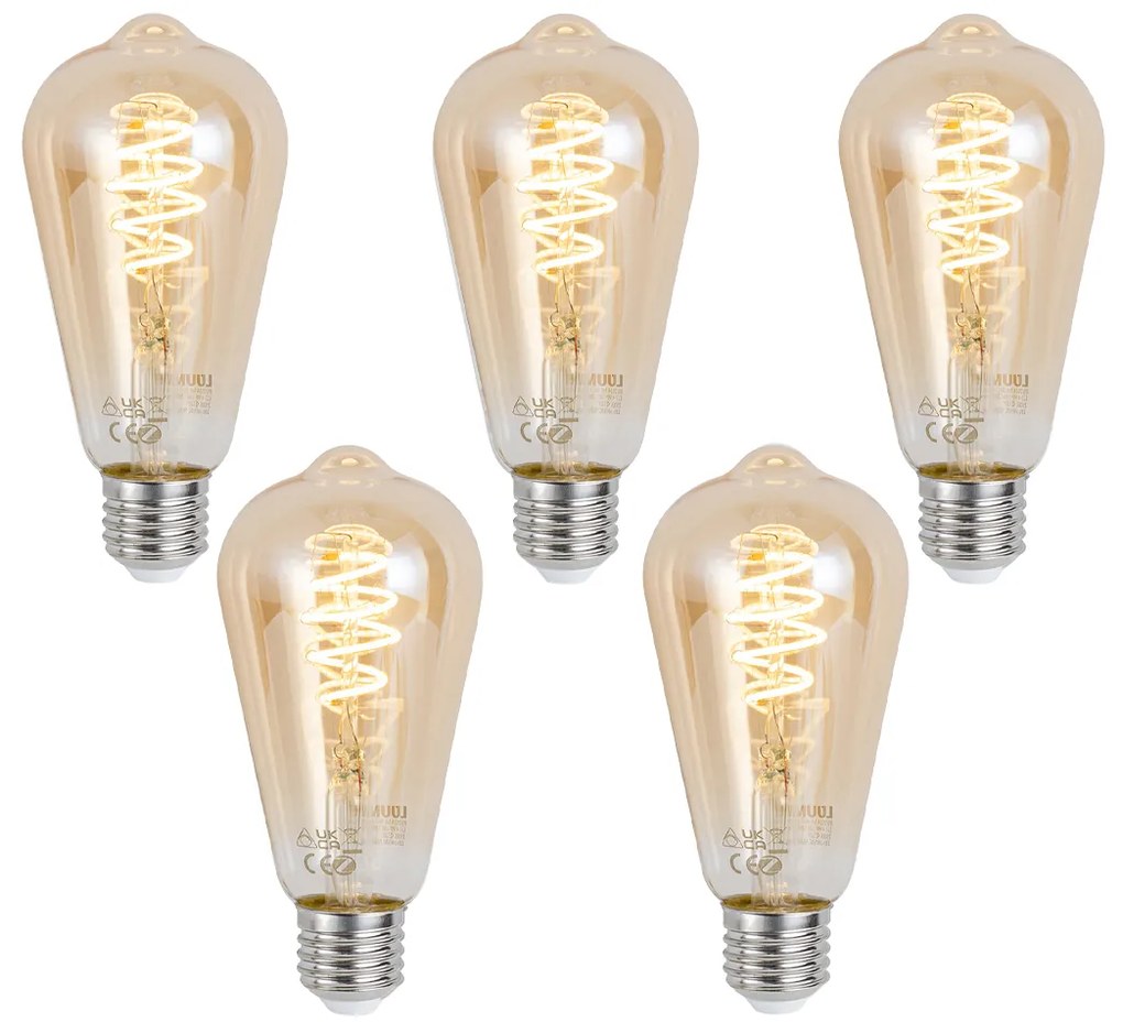 Set van 5 Smart E27 dimbare LED lampen ST64 amber 4.9W 320 lm 2500K