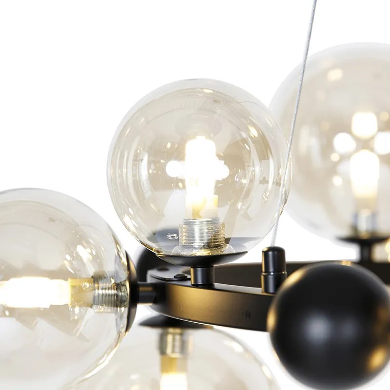 Smart hanglamp zwart met amber glas 12-lichts incl. Zigbee G9 - David