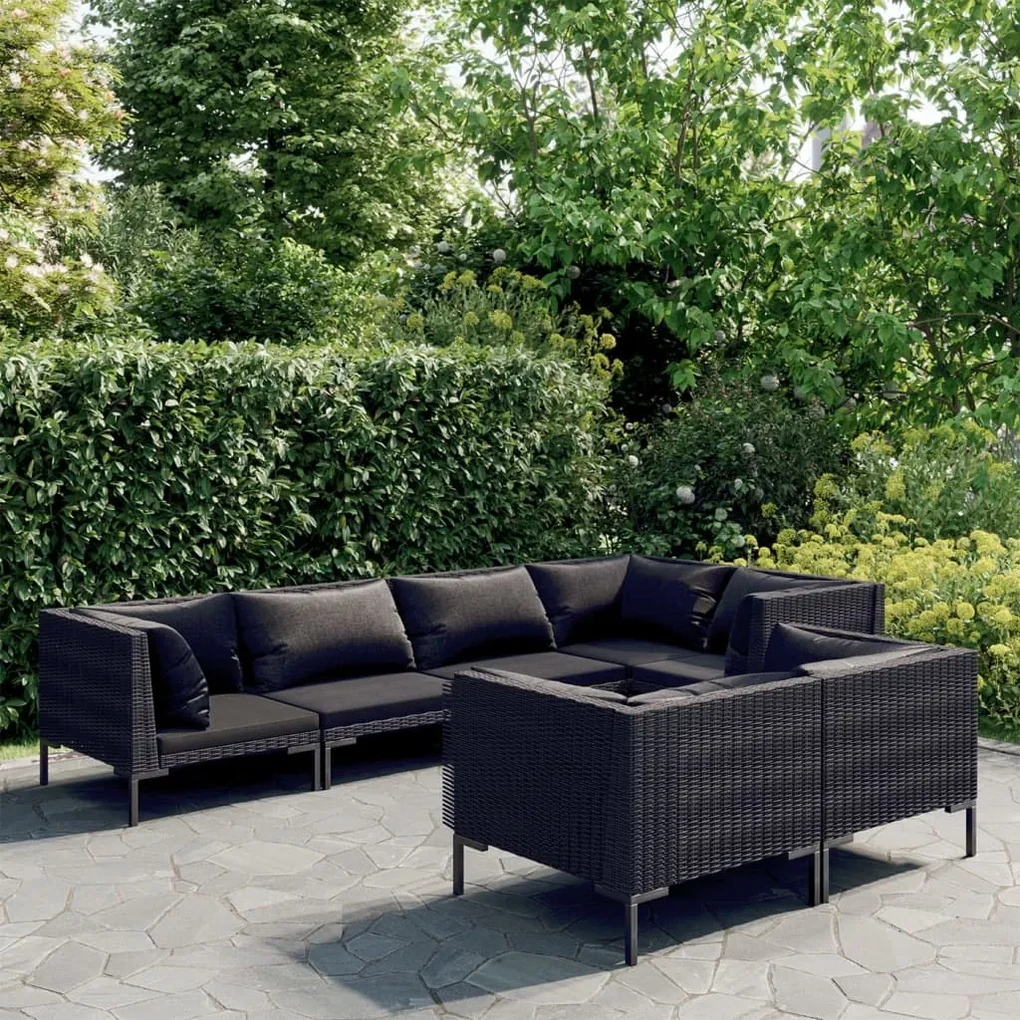 vidaXL 7-delige Loungeset met kussens poly rattan donkergrijs