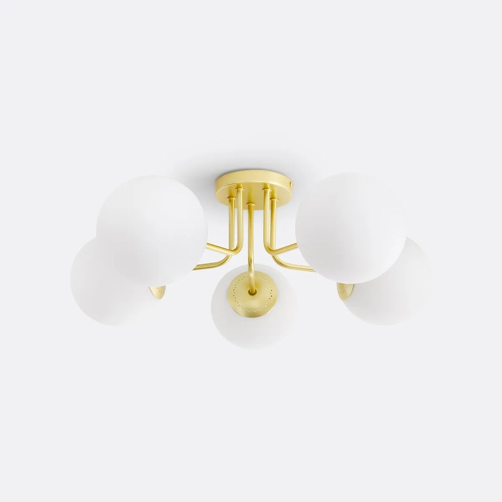 Plafondlamp in messing en opaline glas, Moricio