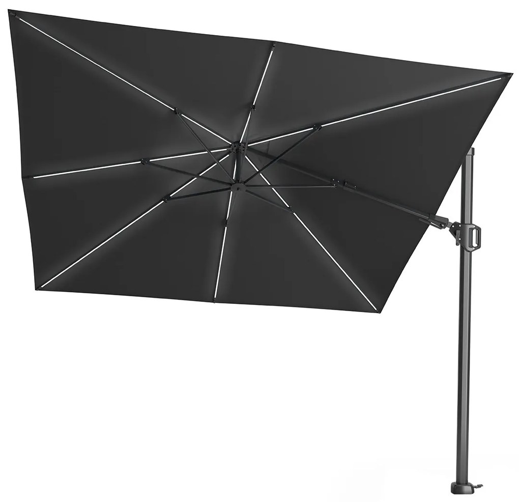 Platinum Challenger Zweefparasol T2 Premium Glow 3x3 m. - Faded Black met ingraafvoet en hoes