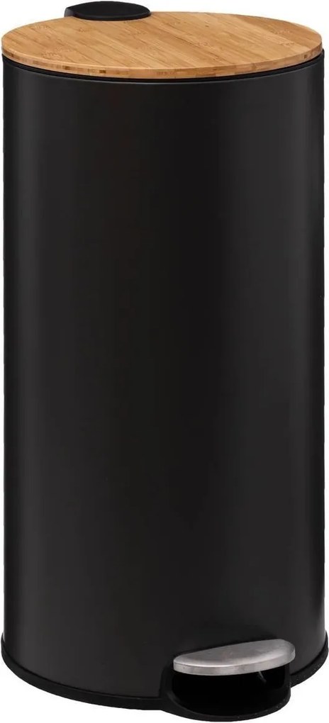 5Five Prullenbak/Pedaalemmer Bamboe – Zwart – Metaal – 30 Liter