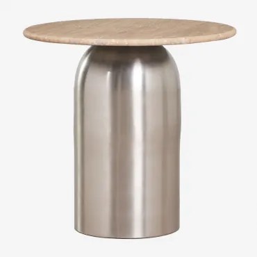 Ronde Bijzettafel Ø40 Cm Alliser Grijs – Staal & Travertine - Sklum