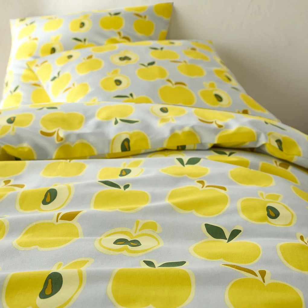 Bedset 50% recycled katoen, rechthoekige kussensloop.Appelmotief