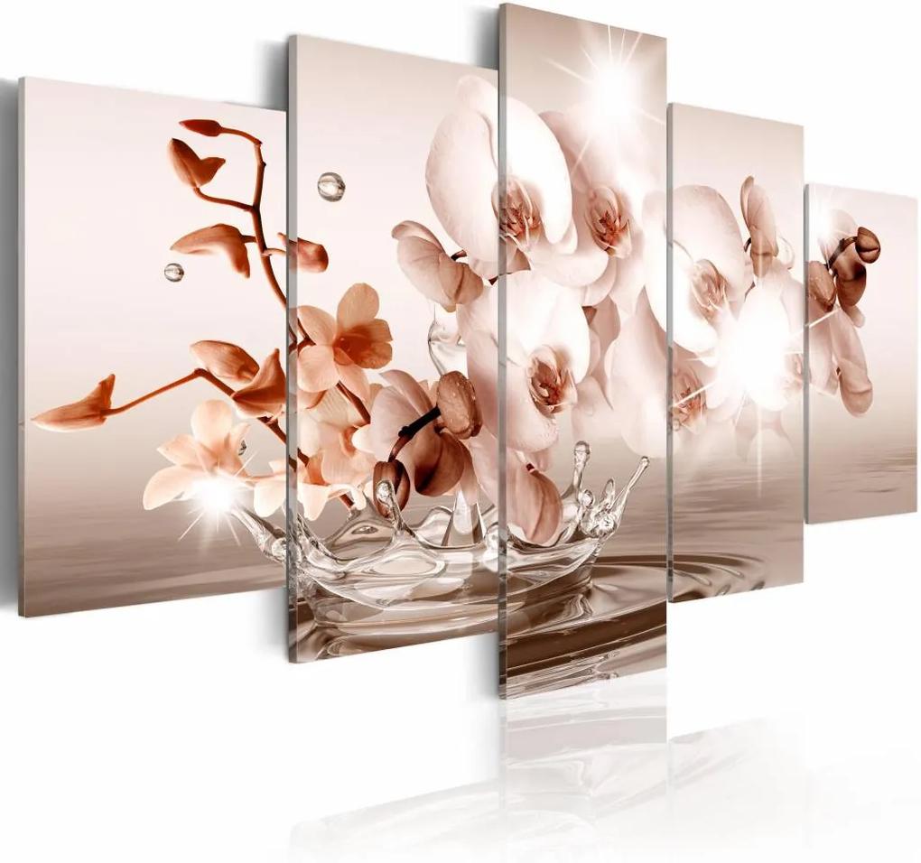 Schilderij - Pure poëzie - orchidee , wit roze , 5 luik