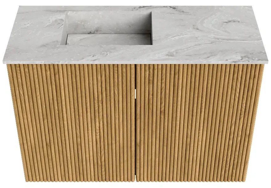 Mondiaz Joya DLux 60cm toiletmeubel oak met wastafel faye links zonder kraangat glace