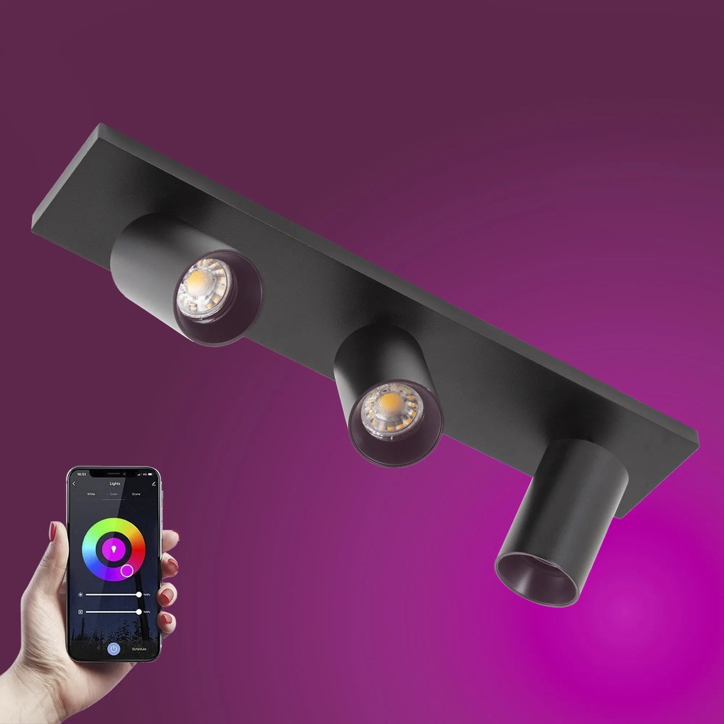 Mila 3 Opbouwspot Zwart met Smart RGB LED