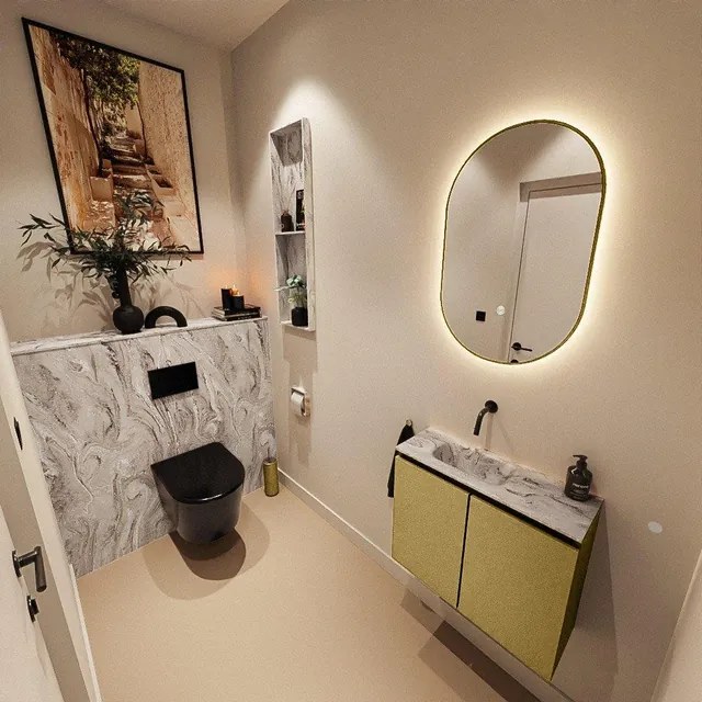 MONDIAZ TURE-DLUX 60cm toiletmeubel Oro. EDEN wastafel Glace positie links. Zonder kraangat. TUREDX60OROL0GLA