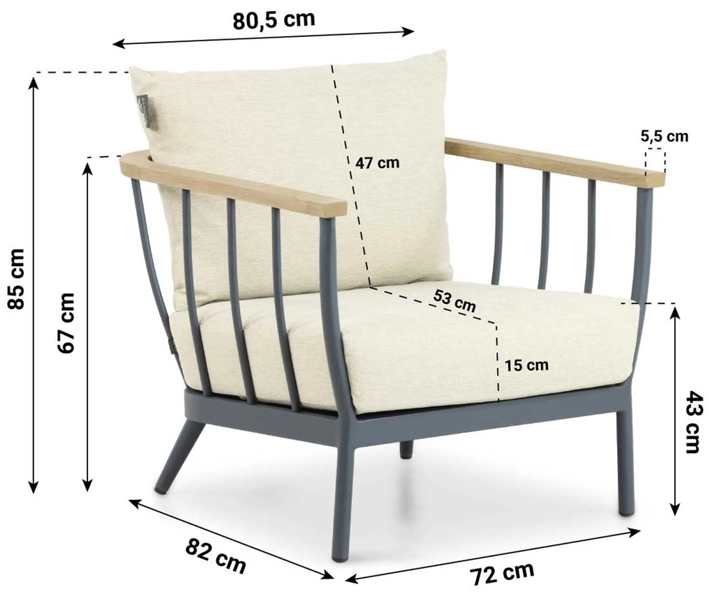 Stoel en Bank Loungeset 5 personen Aluminium/Teak Grijs Apple Bee Condor