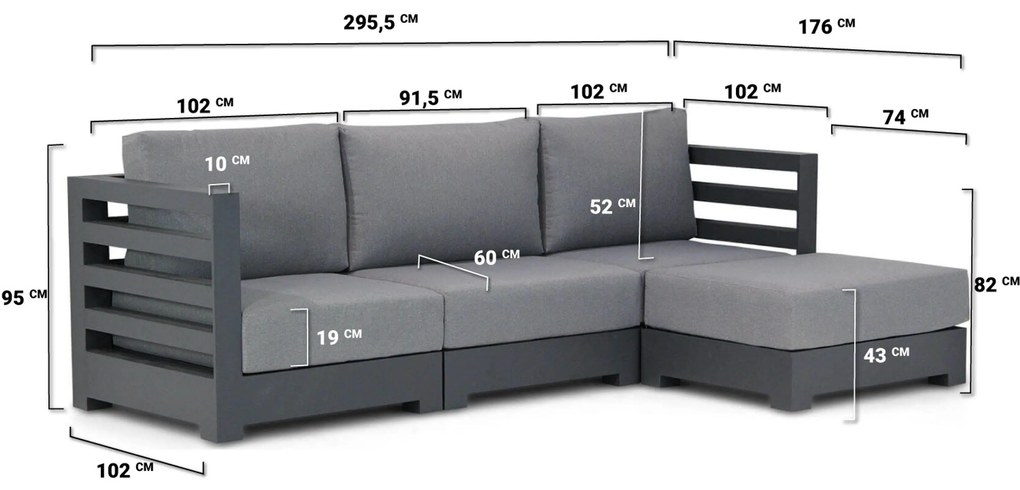 Chaise Loungeset 3 personen Aluminium Grijs Santika Furniture Santika Phantom