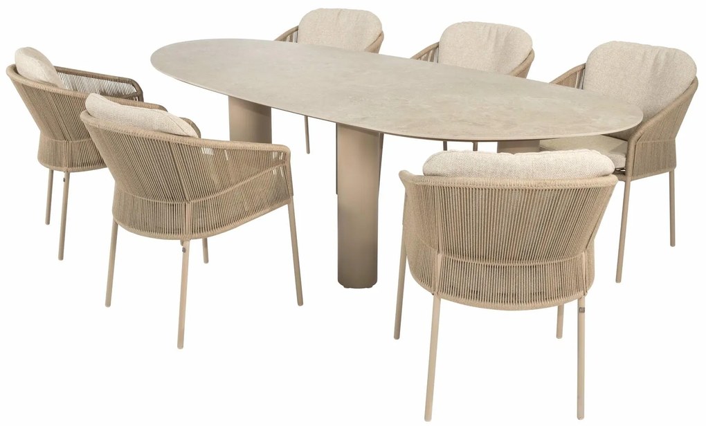 Taste by 4 Seasons Florence tuinset latte met estate tafel 240 cm keramiek Tuinstoel   taupe weerbestendig