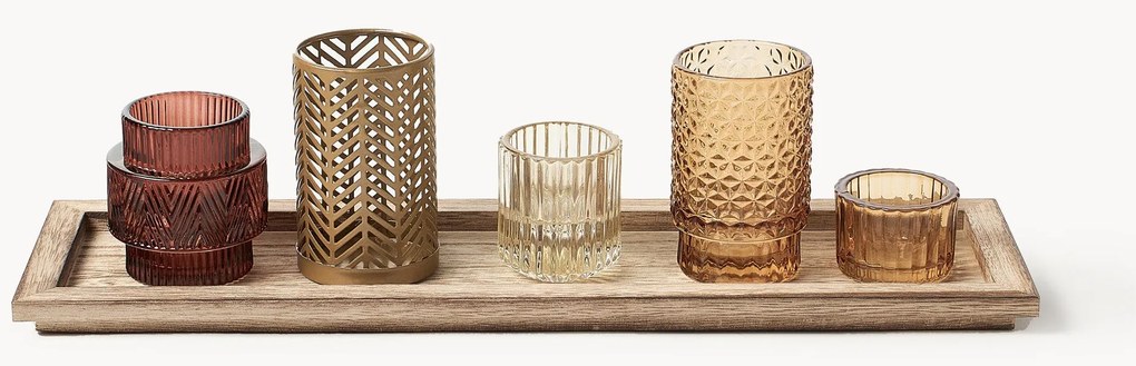 Windlichten Elviena met houten dienblad, 6-delig