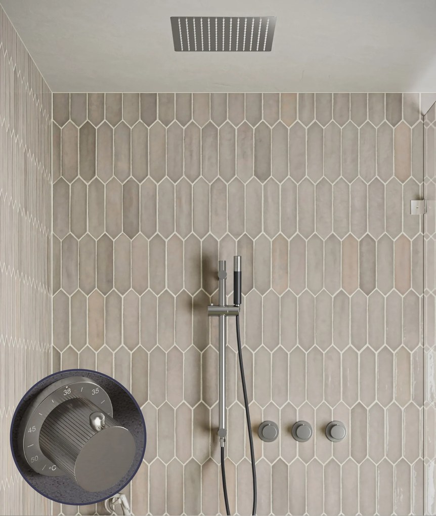 Saniclear Plus Stripes Pro inbouw regendouche met inbouw douchekop 30x30cm, glijstang en staafhanddouche RVS