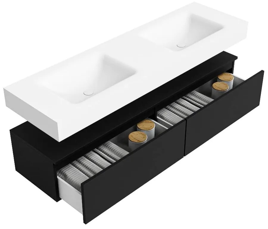 Zaro Alan badmeubel 160cm urban 2 lades met vrijhangende wastafel cloud dubbel 2 kraangaten talc
