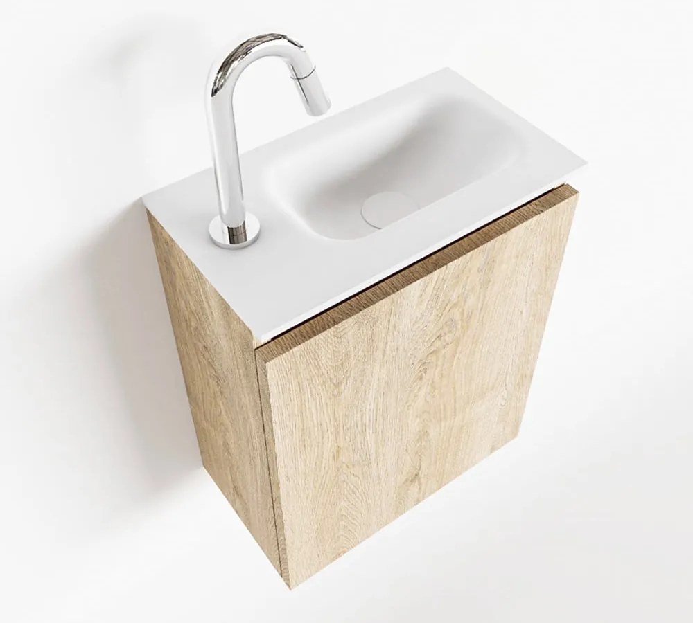 Mondiaz Ture 40cm toiletmeubel washed oak met wastafel talc rechts 1 kraangat