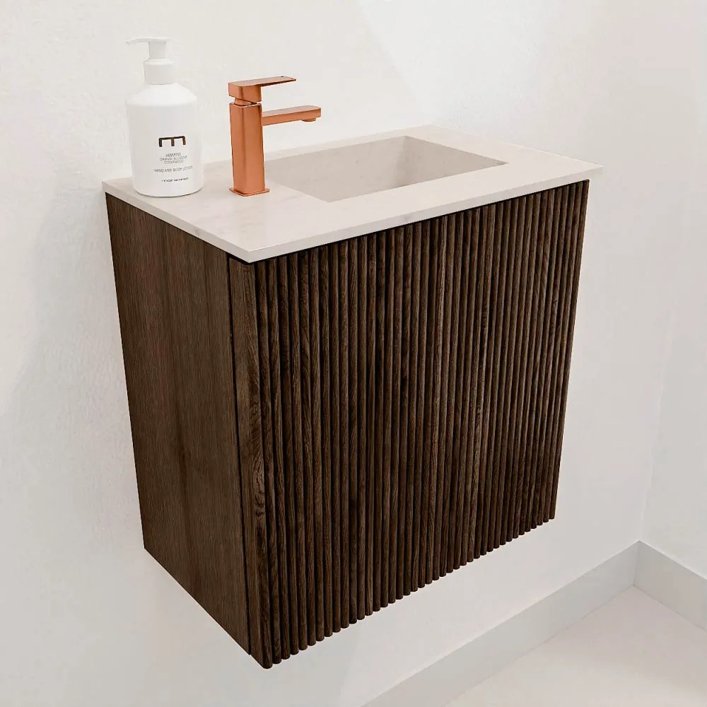 Mondiaz Joya DLux 40cm toiletmeubel walnut met wastafel faye rechts 1 kraangat meli