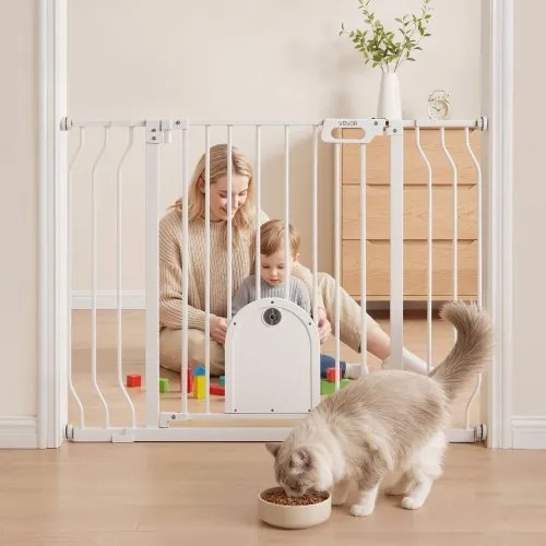 VEVOR Traphekje 75–111 cm Verstelbare breedte, Deurhekje met kattenluik, incl. druk- en wandmontageset, Kinderhekje, Babyhekje voor trappen, deuren en woonkamer, Wit