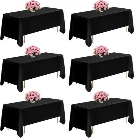 VEVOR 6 x Tafelkleed 1778x3048 mm, Herbruikbare tafelkleedbeschermer, Machinewasbaar Polyester Tafelkleed voor Bruiloften, Banketten en Formele Evenementen, Zwart