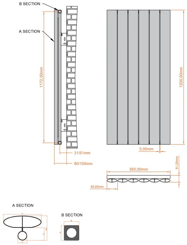 Eastbrook Malmesbury radiator 55x120cm aluminium 1074W cappuccino