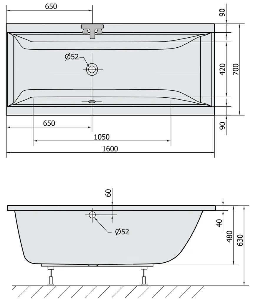 Polysan Cleo ligbad 160x70x48cm zwart mat