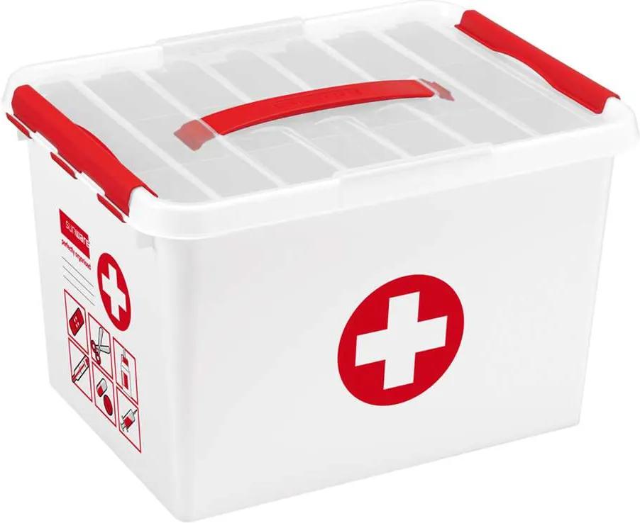 Stapelbare Q-line opbergbox EHBO 22 liter - wit/rood - 26x30x40 cm - Leen Bakker