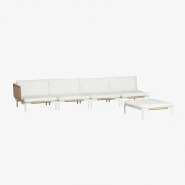 Roubly Stalen 4-delige Hoekmodulaire Tuinset Met Poef Beige Amandelroos - Sklum