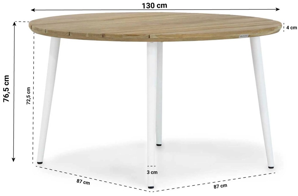 Tuinset Ronde Tuintafel 4 personen 130 cm Rope Wit Santika Furniture Santika