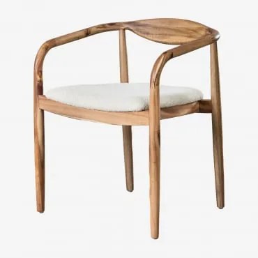 Set Van 2 Eetkamerstoelen Met Armleuningen Van Acaciahout En Bouclé Stof Mallory Rustiek Acaciabruin - Sklum