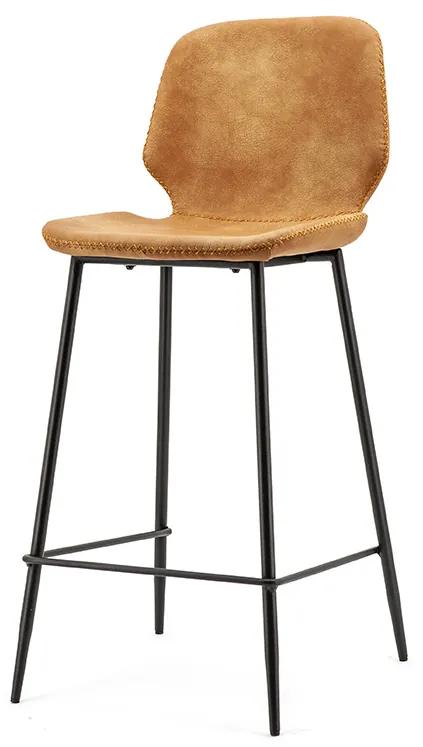 Bar chair Seashell high - cognac - Metaal/PU leer - By-Boo - Industrieel & robuust