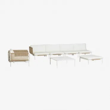 Tuinset Met 4-delige Modulaire Hoekbank, Salontafel, Poef En Stoel Van Roubly Staal Beige Amandelroos - Sklum