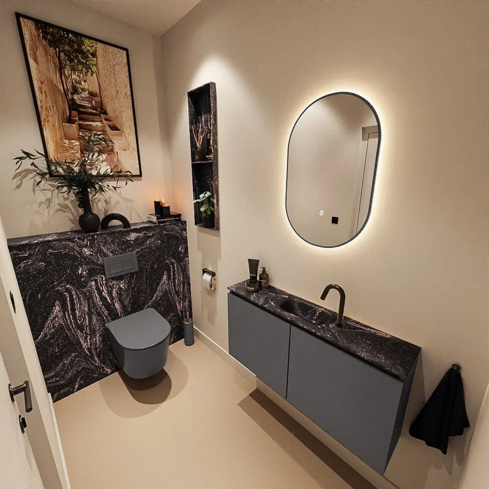 Mondiaz Ture DLux toiletmeubel 100cm dark grey met wastafel lava midden met kraangat