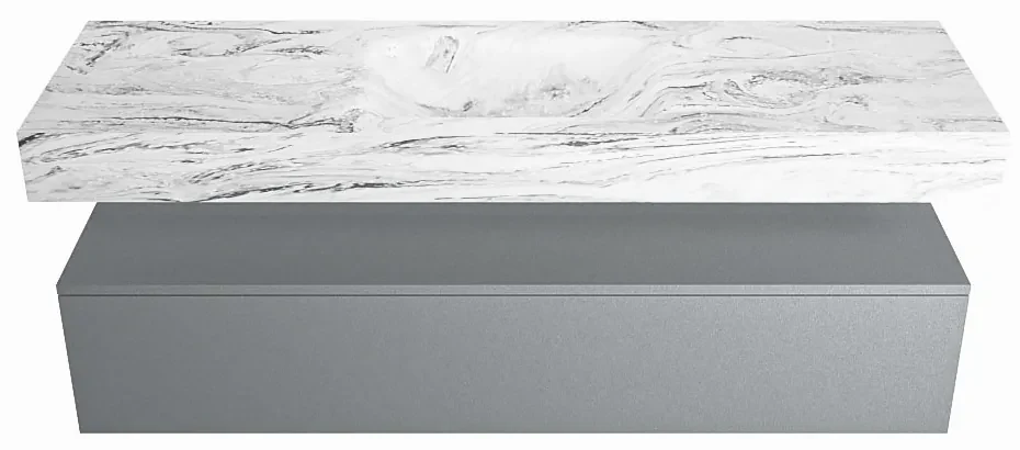Mondiaz Alan DLux badmeubel 150cm plata 1 lade met wastafel glace midden 1 kraangat